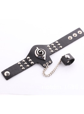 动漫火影忍者卡卡西 木叶标志皮革手带 手链周边欧美饰品