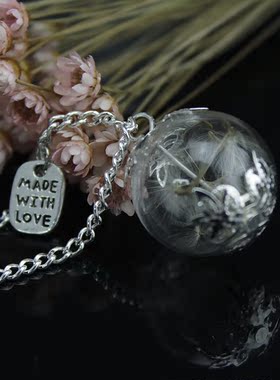 DIY饰品 玻璃罩森系水晶项饰 蒲公英吊坠项链批