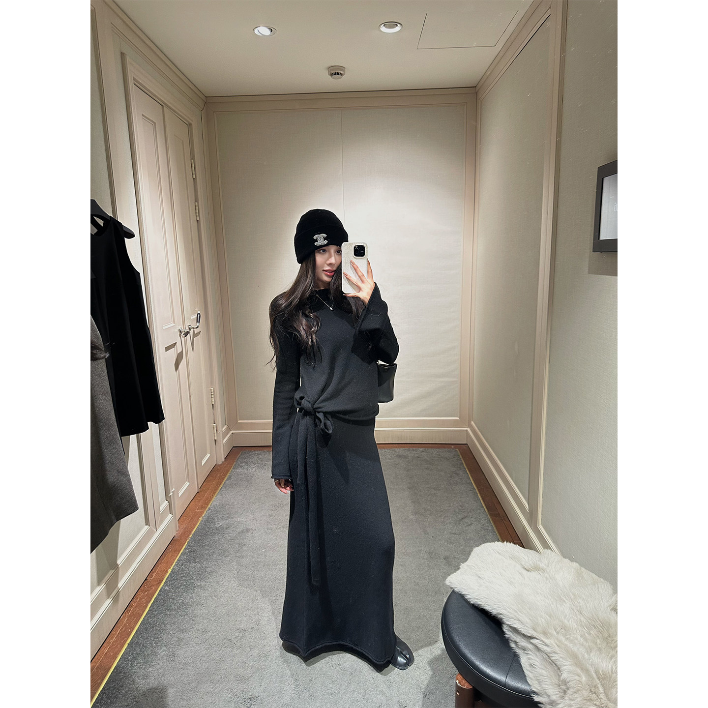 NanaByNana【焦糖黑巧】羊毛绑带喇叭袖毛衣女春A字开叉半身长裙,淘宝优惠券,粉丝福利购,淘宝优惠卷