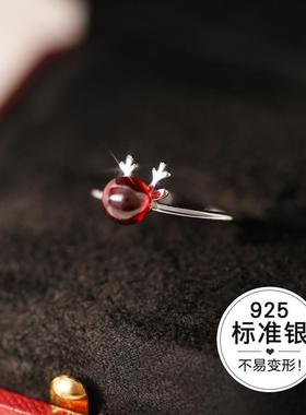 石榴石甜美风森系麋鹿开口戒指