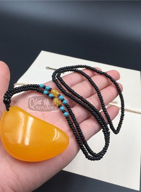 树脂仿蜜蜡项链钱袋菱形水滴吊坠