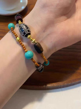 新品达拉干沉香双圈设计手链搭配21眼天珠橄榄核等