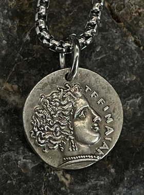 希腊女神古币镀银币项链硬币吊坠
