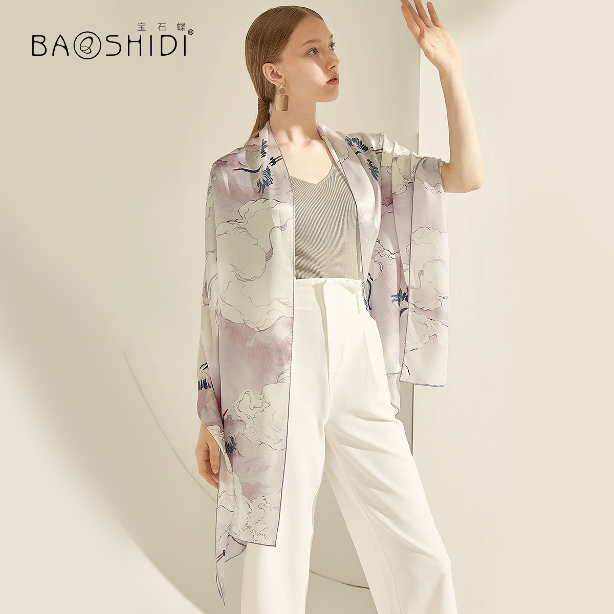 宝石蝶服饰旗舰店宝石蝶真丝丝巾女夏季长薄款桑蚕丝百搭空调防晒披肩春天杭州围巾2