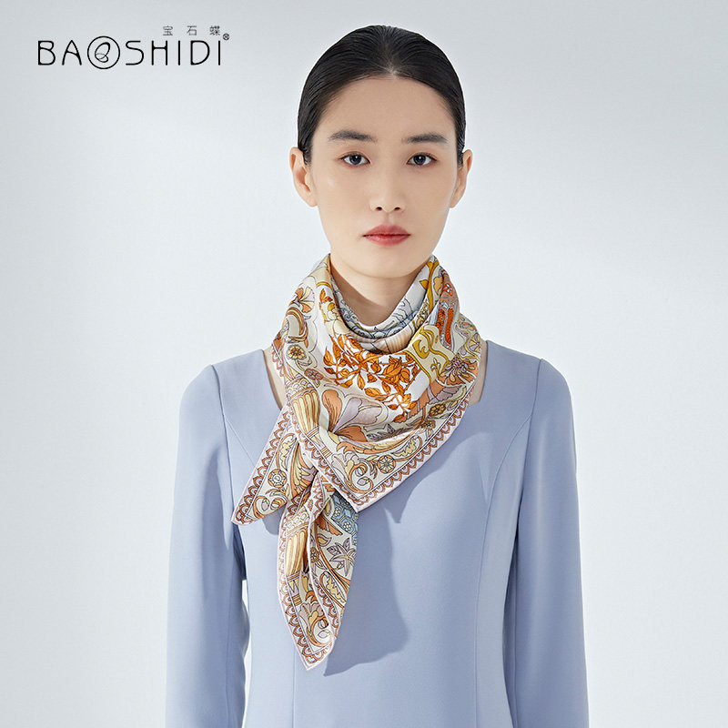 宝石蝶桃李芬芳丝绸女2023新款丝巾 宝石蝶服饰围巾/丝巾/披肩