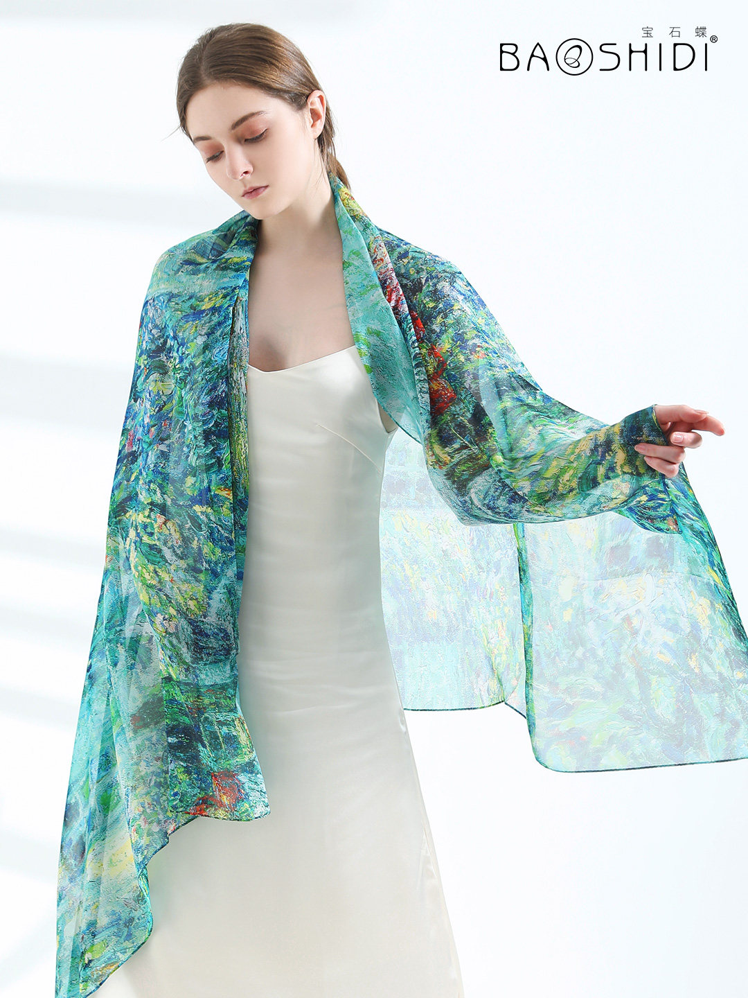 宝石蝶真丝丝巾女薄款防晒披肩围巾两用蚕丝雪纺长巾沐上花夕,淘宝优惠券,粉丝福利购,淘宝优惠卷