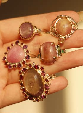 意大利星光红宝石榴石925银戒指