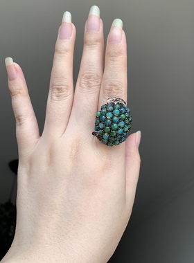 天然黑欧泊南非钻石925银戒指