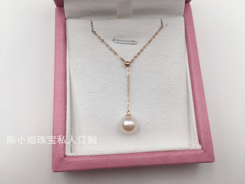 18k金淡水珍珠吊坠锁骨项链正圆无暇Y字型可调节单颗珍珠颈链女式 - 图2