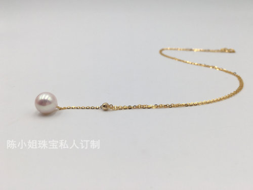 18k金淡水珍珠吊坠锁骨项链正圆无暇Y字型可调节单颗珍珠颈链女式 - 图3