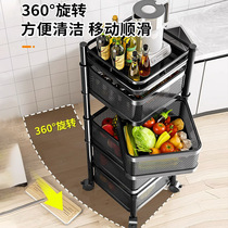Kitchen Home Swivel Shelve Floor Multilayer Vegetable Basket Living Room Snack Rack Mobile Small Cart Intake Holder