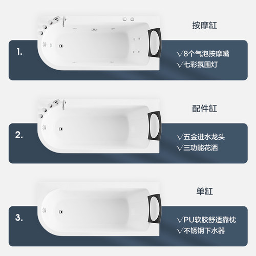 浪鲸冲浪按摩浴缸家用独立式亚克力小户型2262 - 图3
