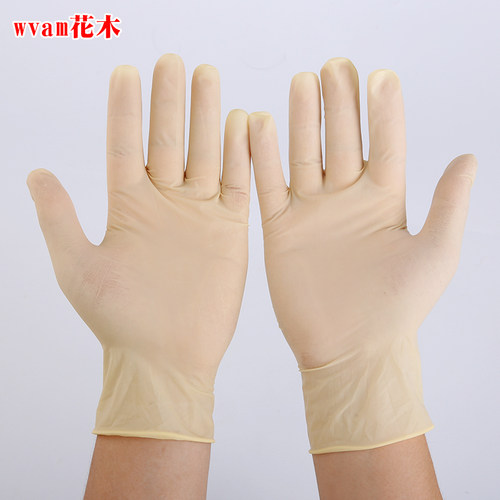 米黄色乳胶手套防尘手套无尘室橡胶手套净化一次性无粉尘9寸12寸 - 图0