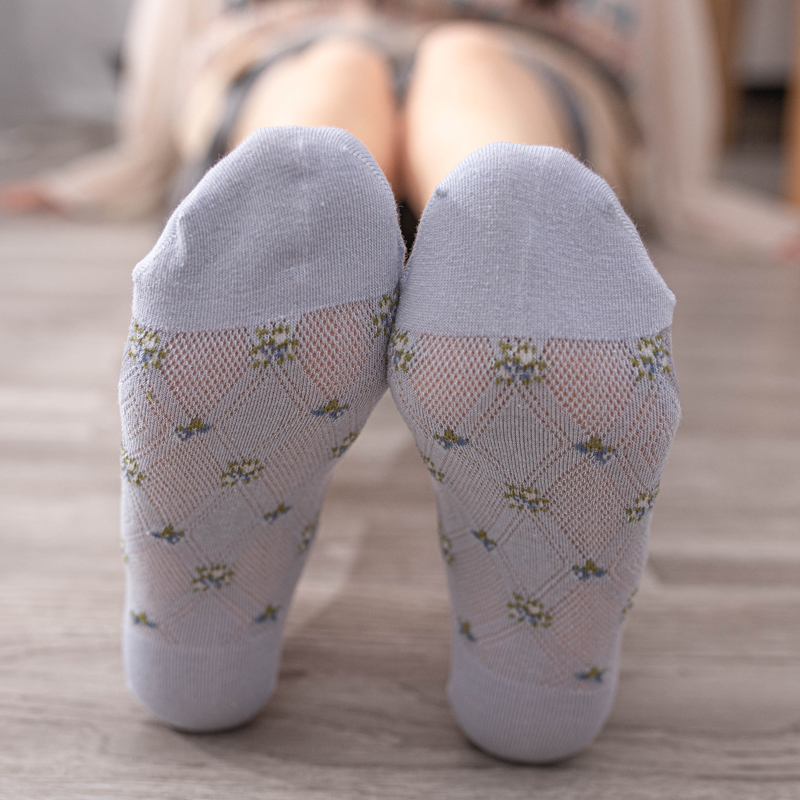 5双 精梳棉网眼透气袜子女春夏季薄款小花提花玻璃丝低帮卡丝船袜,淘宝优惠券,粉丝福利购,淘宝优惠卷