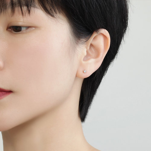 明牌珠宝18K金光点耳饰 彩金锆石镶嵌耳钉玫瑰金女款耳插CSH0349 - 图3