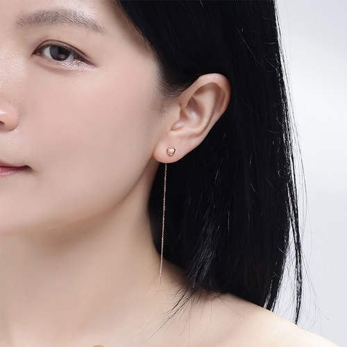 明牌珠宝t18K金耳线  爱心耳线彩金玫瑰金耳饰送女友CSH0135 - 图3