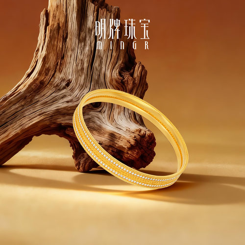 明牌珠宝古法黄金钻石足金手镯手饰预售JBN3577 - 图2