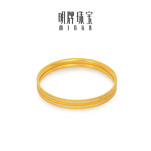 明牌珠宝古法黄金钻石足金手镯手饰预售JBN3577 - 图0