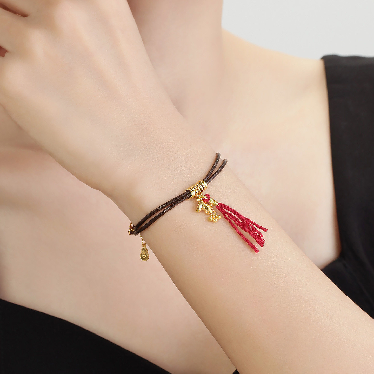 明牌珠宝马上来财古法黄金手链 足金生肖马年编绳葫芦手饰AFK0523,淘宝优惠券,粉丝福利购,淘宝优惠卷