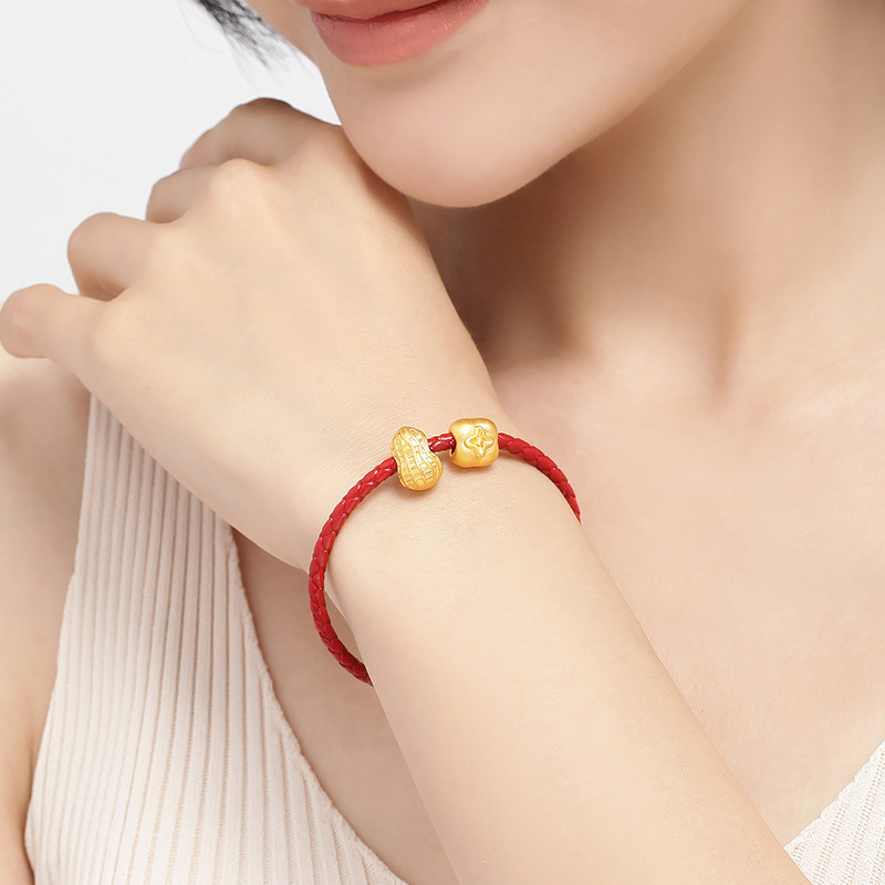 明牌珠宝串珠足金3d硬金好柿转运珠 明牌珠宝手饰