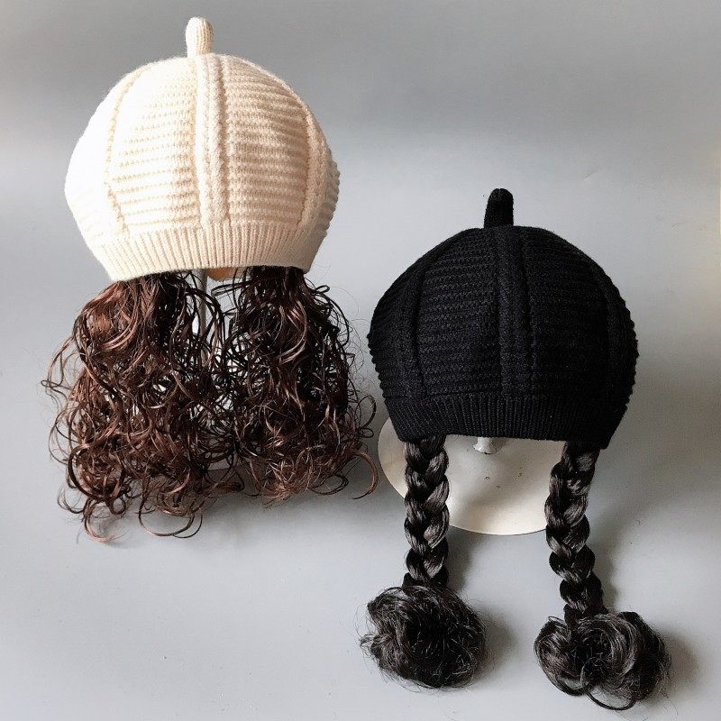 儿童帽子秋冬假发帽贝雷帽公主长发糖果色南瓜帽毛线帽保暖画家帽,淘宝优惠券,粉丝福利购,淘宝优惠卷