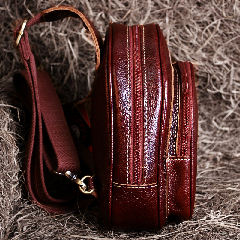 藏皮客迷你小胸包女真皮头层牛皮小众复古酒红色男机车旅行斜挎包,淘宝优惠券,粉丝福利购,淘宝优惠卷