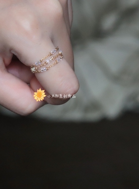 太阳原创 美国14K注金小众设计超闪多层施家水晶戒指女轻奢高级感