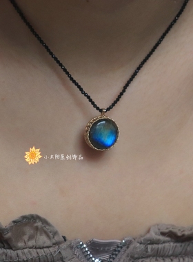 美国进口14K注金天然蓝灰月光石