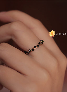 太阳原创 冷淡风食指小众ins潮缠绕黑尖晶波浪14K包金戒指可水洗