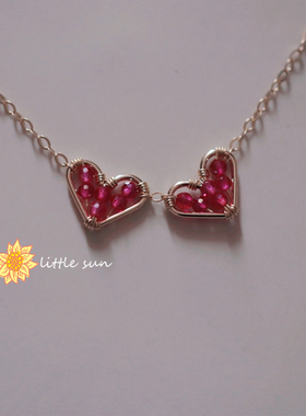 太阳原创设计 美国14K包金红色爱心甜美锁骨链 小清新颈链可水洗