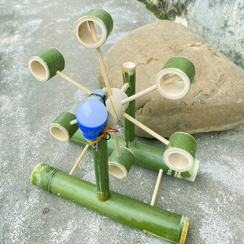 有水流动力发电的竹水车发电机儿童戏小水车教研手工水利发电模型 - 图3