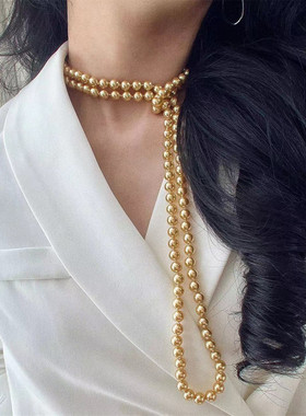 金色珍珠超长项链180cm毛衣链