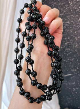 大小黑色玛瑙长款项链多层颈链