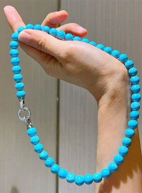 人造绿松石项链满钻圆扣锁骨链