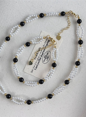 法式黑玛瑙编织珍珠项链
