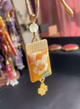 宋锦纯手工饰品亭台楼阁莲花蝶恋花紫色八达晕无事牌吊坠毛衣链挂