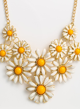 秋冬新款时尚大气多层小雏菊花朵项链毛衣链项饰品