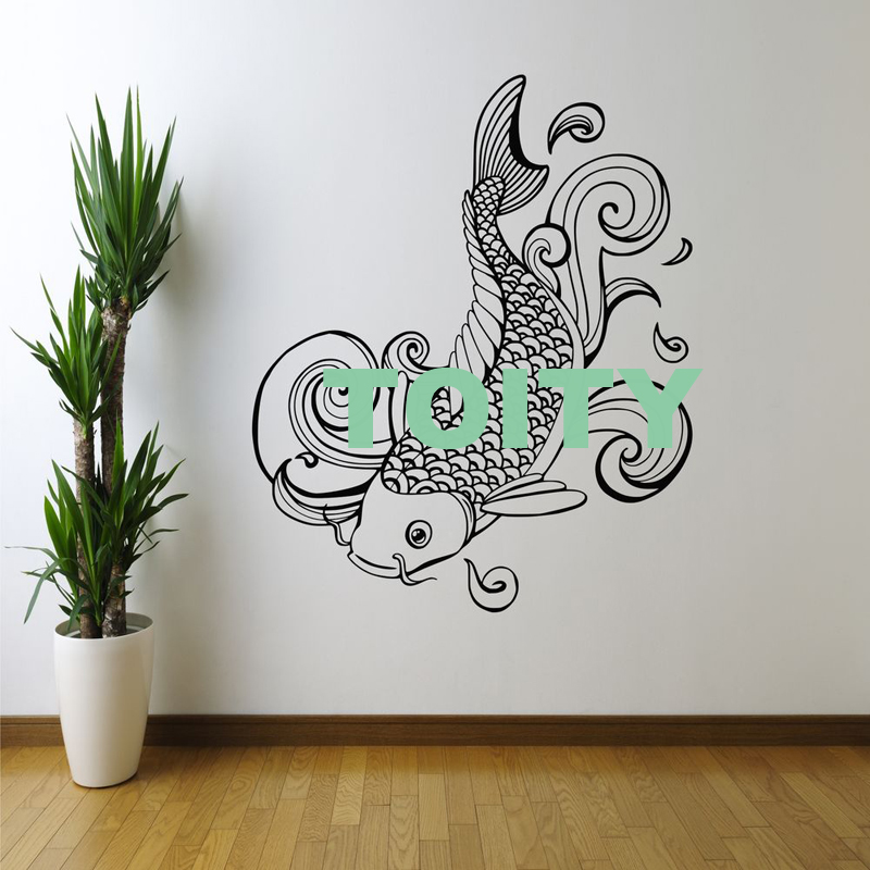 双鱼戏水贴画日本锦鲤贴纸Koi Fish寿司店玻璃贴东瀛日式装饰墙贴 - 图3