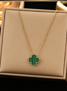 高品质~钛钢双面四叶草项链女幸运草吊坠经典流行款时尚百搭颈链