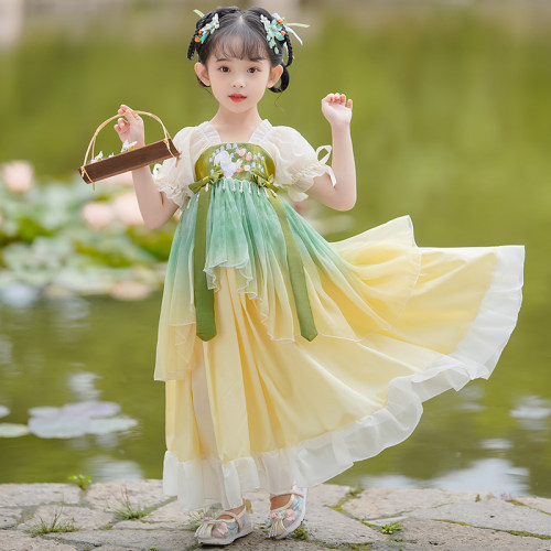 汉服女童夏款短袖2026新款儿童古风襦裙超仙古装中国风连衣裙演出 - 图0