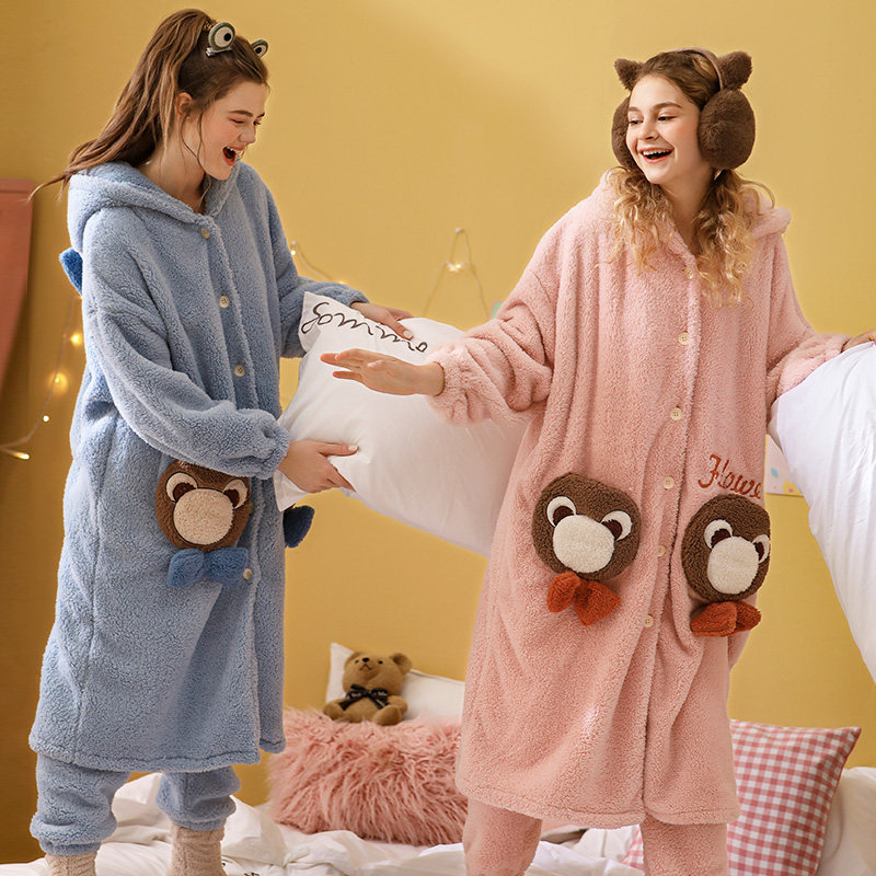 雪尔绵秋冬闺蜜睡衣开衫长袖北极绒 雪尔绵睡衣/家居服套装