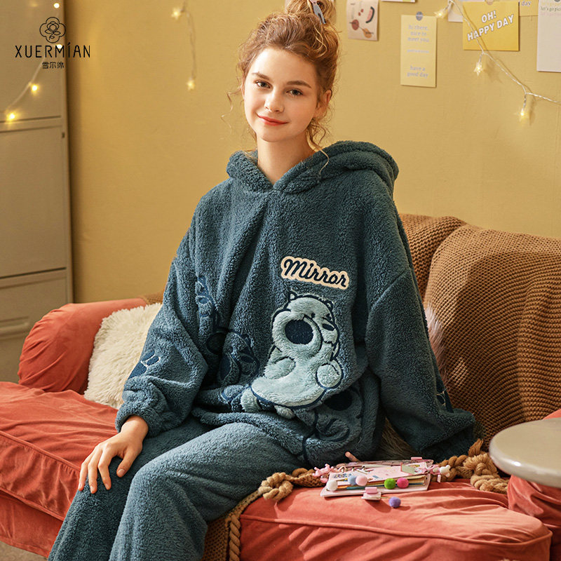 雪尔绵秋冬睡衣连帽韩版可爱北极绒 雪尔绵睡衣/家居服套装