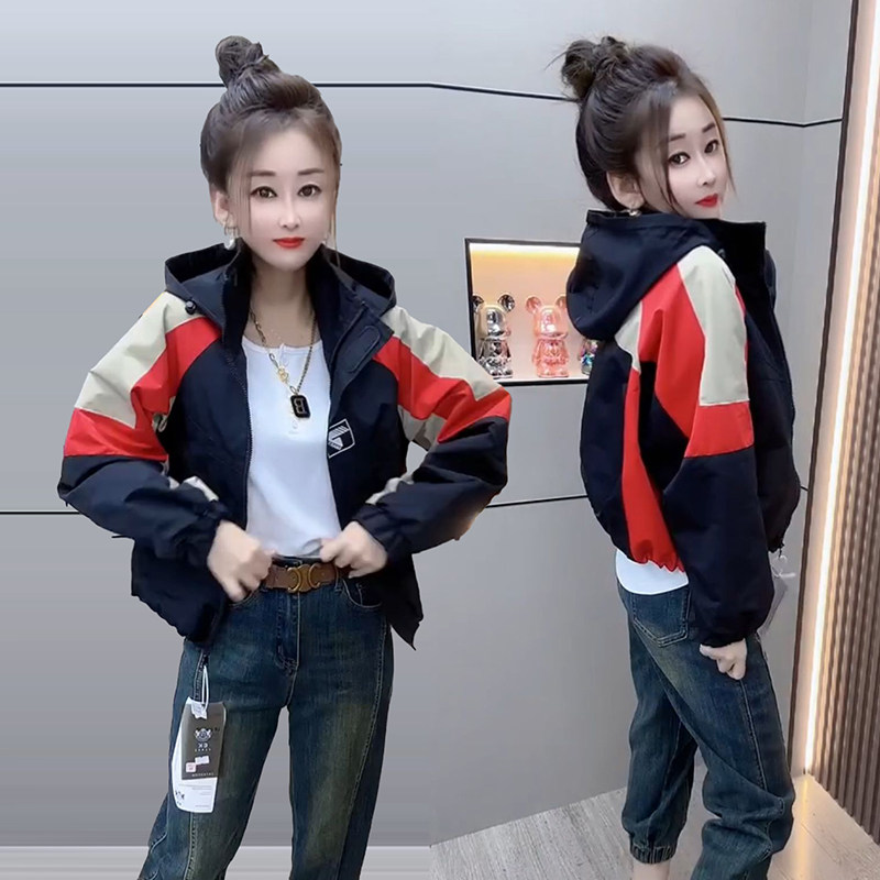 秋冬新款宽松显瘦夹棉冲锋衣外套女拼色设计连帽百搭休闲保暖上衣,淘宝优惠券,粉丝福利购,淘宝优惠卷