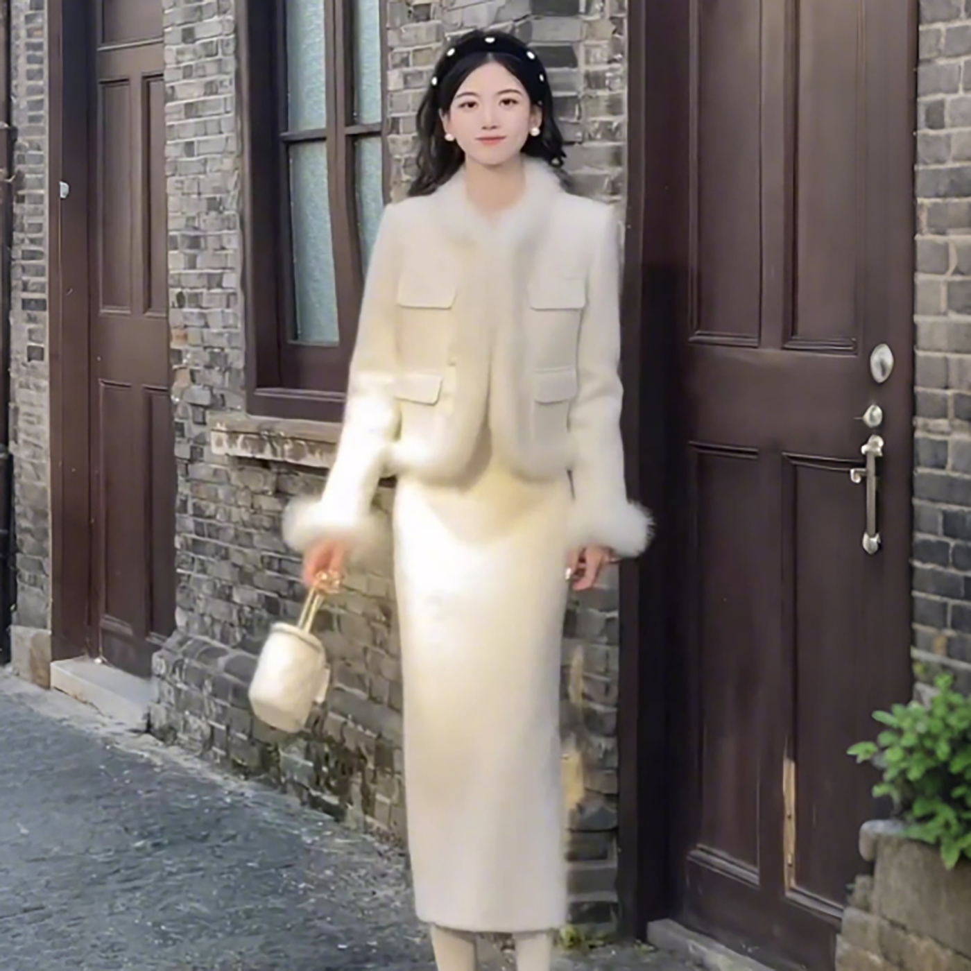 2025冬季兔毛拼接小香风套装女新款加厚保暖短款外套半身裙一整套,淘宝优惠券,粉丝福利购,淘宝优惠卷