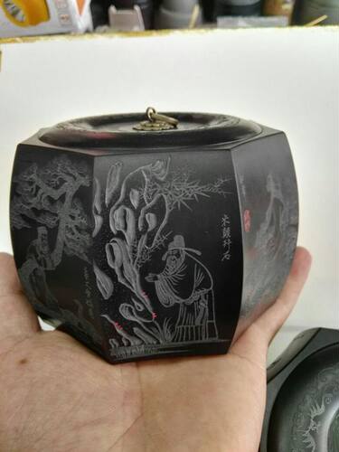 精品蟋蟀盆 南盆大师袁中华制 八角盆 天落盖 一对 蛐蛐罐澄泥 - 图3