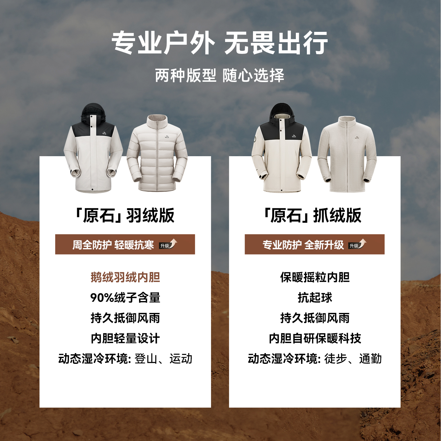 【原石】伯希和户外三合一冲锋衣防风保暖抓绒/羽绒内胆登山外套 - 图1