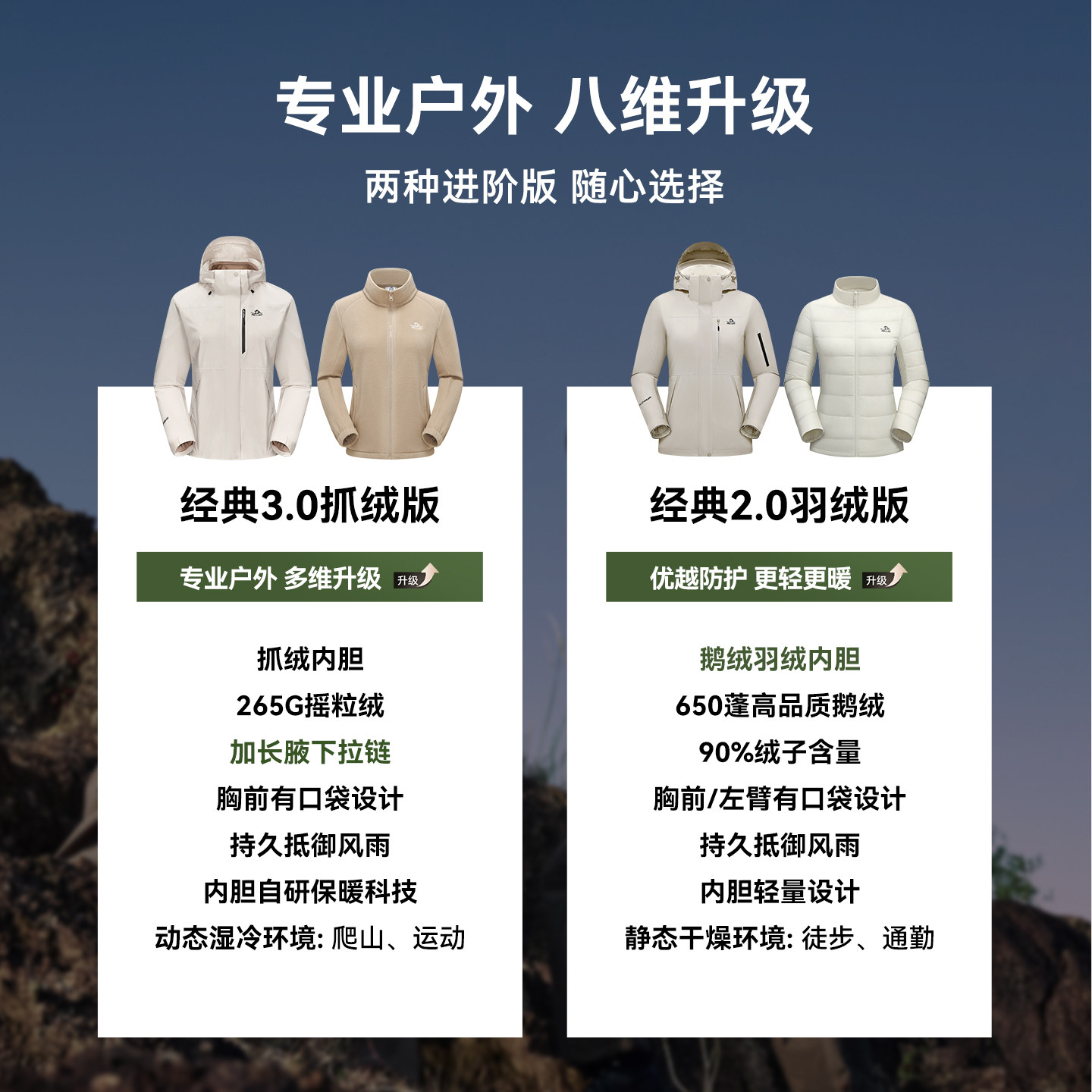 【经典3.0】伯希和户外三合一冲锋衣可拆卸抓绒/鹅绒内胆登山外套