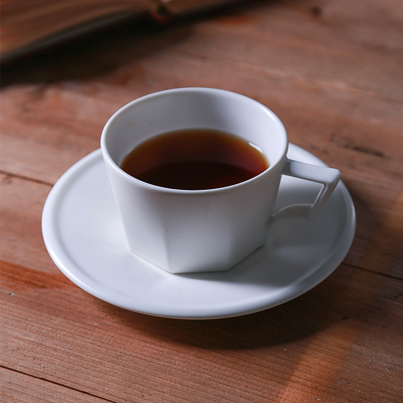 日式几何黑色哑光陶瓷杯碟勺拿铁咖啡杯套装马克杯-图2