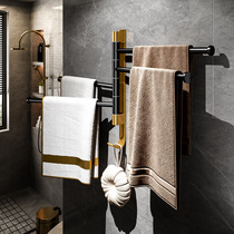 Free Punch Space Aluminum Towel Rack Rotatable Multi-Pole Toilet Bathroom Towel Rod Hardware Pendant Shelve Shelf