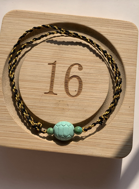 原创天然原矿绿松石手链手腕饰品男女款diy红绳手链圆珠碎石动物